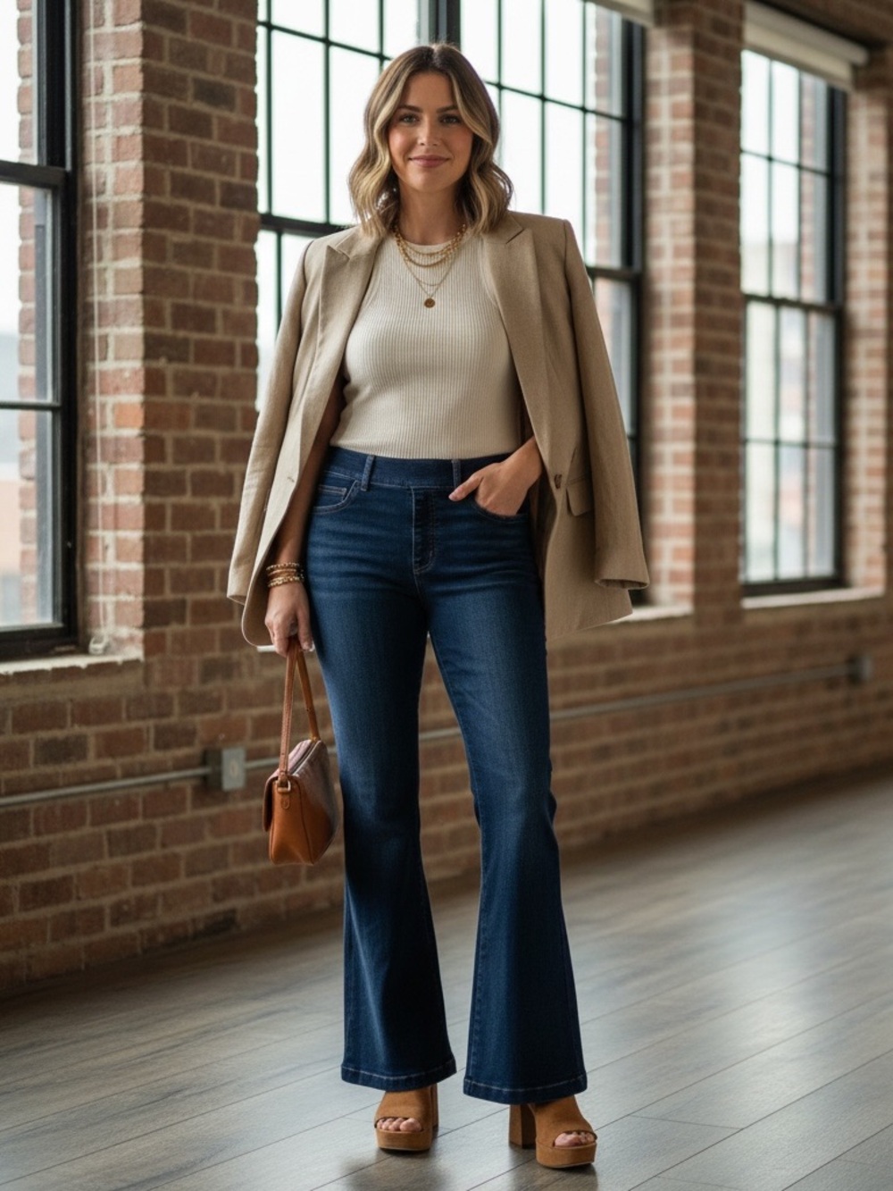• Spanx • Jeanish Women's Dark Blue Flare Jeans - Classic High-Rise Fit